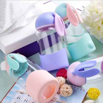 340ml Custom Logo Cute Rabbit Glass Water Bottle for Back to School Leak Proof Portable (Καλό κουνέλι γυάλινο μπουκάλι νερού για την επιστροφή στο σχολείο)
