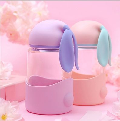 340ml Custom Logo Cute Rabbit Glass Water Bottle for Back to School Leak Proof Portable (Καλό κουνέλι γυάλινο μπουκάλι νερού για την επιστροφή στο σχολείο)
