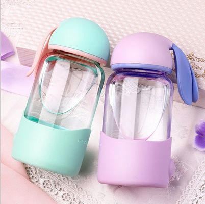 340ml Custom Logo Cute Rabbit Glass Water Bottle for Back to School Leak Proof Portable (Καλό κουνέλι γυάλινο μπουκάλι νερού για την επιστροφή στο σχολείο)