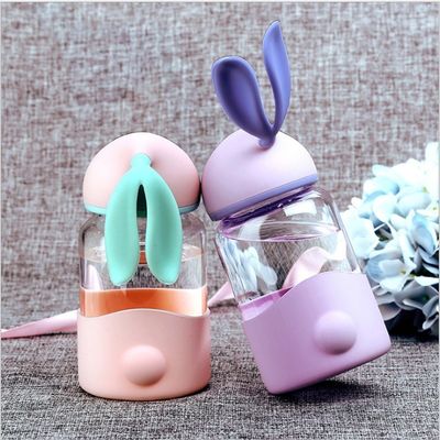 340ml Custom Logo Cute Rabbit Glass Water Bottle for Back to School Leak Proof Portable (Καλό κουνέλι γυάλινο μπουκάλι νερού για την επιστροφή στο σχολείο)