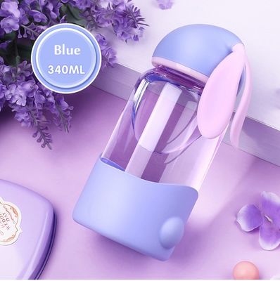 340ml Custom Logo Cute Rabbit Glass Water Bottle for Back to School Leak Proof Portable (Καλό κουνέλι γυάλινο μπουκάλι νερού για την επιστροφή στο σχολείο)