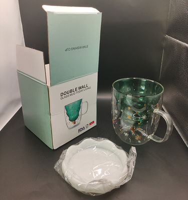 300 ml Χριστουγεννιάτικο δώρο διπλό τείχος γυάλινο φλιτζάνι με καπάκια και αντοχή σε υψηλές θερμοκρασίες