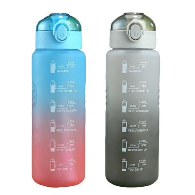 1000 ml φορητό αδιάβροχο μπουκάλι νερού χωρίς BPA με χρονοδιακόπτη και άχυρο για σπορ