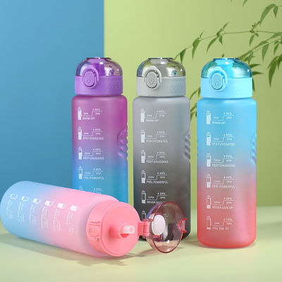 1000 ml φορητό αδιάβροχο μπουκάλι νερού χωρίς BPA με χρονοδιακόπτη και άχυρο για σπορ