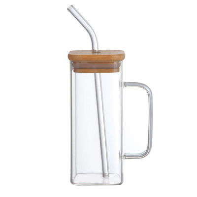 Βιώσιμη 350 ml Διαφανές γυάλινο ποτήρι ποτήρι παγωμένο φλιτζάνι καφέ τσαγιού με καπάκι και λαβή από άχυρο