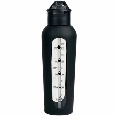 700 ml/1000 ml φορητά γυάλινα μπουκάλια με προσαρμοσμένο λογότυπο με σιλικόνιο και χρονική σφραγίδα