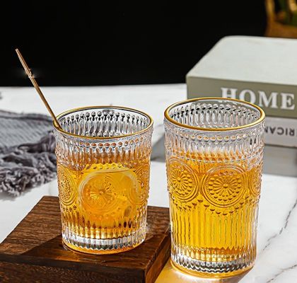 380 ml Ρέτρο Γκολντ Βόρτερ Γυάλινο Κύπελλο Ηλιόφυλλο Γυάλινο Κύπελλο Πίσιμου νερού