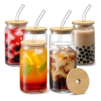 16oz Διαυγές γυάλινο φλιτζάνι καφέ μπουκάλι με ξύλινο καπάκι και άχυρο Ιδανικές απαιτήσεις