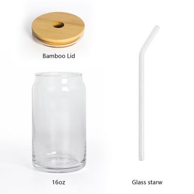 16oz Διαυγές γυάλινο φλιτζάνι καφέ μπουκάλι με ξύλινο καπάκι και άχυρο Ιδανικές απαιτήσεις