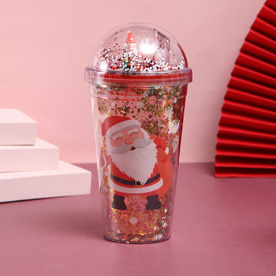 1 κομμάτι 500ml Προσαρμοσμένο λογότυπο Flash Double Wall Cup Διαρροή-απορρόφητο επαναχρησιμοποιήσιμο Χριστουγεννιάτικο πλαστικό μπουκάλι με κάλυμμα και άχυρο