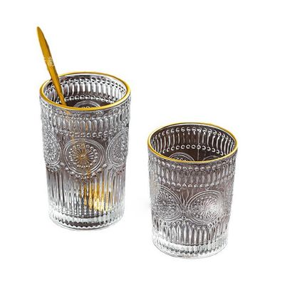 300ML/380ML χωρητικότητα ίσιο ηλιοτρόπιο ανάγλυφο γυαλί ποτήρι πόσιμου νερού Ρετρό στυλ