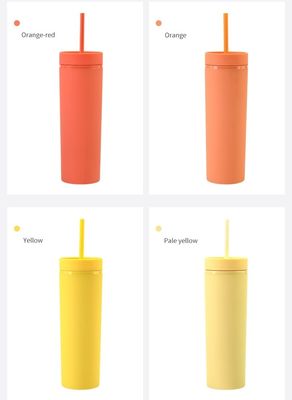 16oz Double Wall Drinking Cup με κάλυμμα και άχυρο Frosted Straight Drinking Skinny Bottle