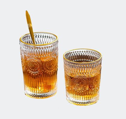 Διαφανής Χρυσός Περσίδας Ηλιόφυλλο Γυάλινο Κύπελλο Νερού 300ML/380ML Στενό Ρετρό Εμφωτοποιημένο Κύπελλο