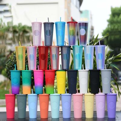 Σφραγισμένο καφέ 24oz μοντέρνο design ποτήρι μόδας με διπλό τείχος και άχυρο