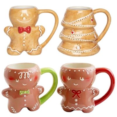300Ml Cartoon Γλυκό Χριστούγεννα 3D Gingerbread Man Κεραμική Χριστουγεννιάτικη Κούπα Αειφόρος και διασκεδαστικός