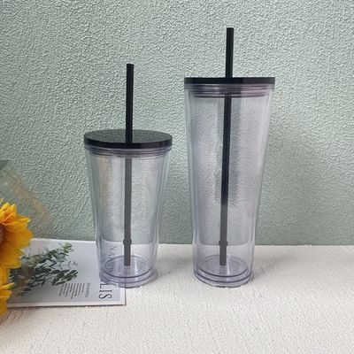 16oz/24oz φοιτητικό αθλητικό κύπελλο με κάλυμμα και άχυρο διπλό τοίχωμα πλαστικό μπουκάλι νερού