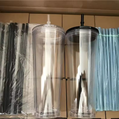 16oz/24oz φοιτητικό αθλητικό κύπελλο με κάλυμμα και άχυρο διπλό τοίχωμα πλαστικό μπουκάλι νερού