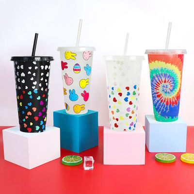 Αδιαβρωτικά 16oz 24oz BPA ελεύθερα πλαστικά φλιτζάνια καφέ φιάλες κρύου νερού με κάλυμμα και άχυρο