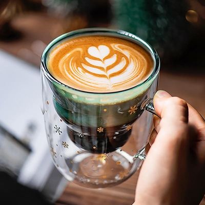 Εξατομικευμένο δώρο Χριστούγεννα 200ml διπλό τείχος γυάλινο φλιτζάνι καφέ με σχεδιασμό χριστουγεννιάτικου δέντρου