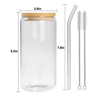 16oz γυάλινη κούπα με κάλυμμα μπαμπού για παγωτό φούσκα τσάι καφέ σόδα μπύρα μπορεί σχήμα