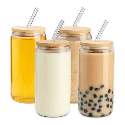 16oz Ice Coffee Mug Bubble Tea Pop Can Beer Wine Beverage Glass Cup με γυάλινο άχυρο