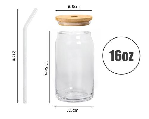 Φεστιβάλ 16oz γυάλινη μπύρα κουτάκι σε σχήμα κύπελλο με κάλυμμα μπαμπού και άχυρο