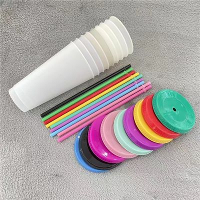 Προσαρμοσμένο λογότυπο αποδεκτό 16oz 24oz BPA δωρεάν πλαστικά φλιτζάνια καφέ με κάλυμμα και άχυρο