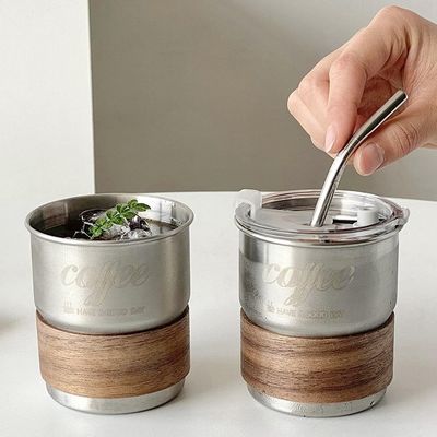 Εξωτερική κατασκήνωση Custom 290ml Ατσάλινο ταξιδιωτικό φλιτζάνι καφέ με άχυρο και καπάκι