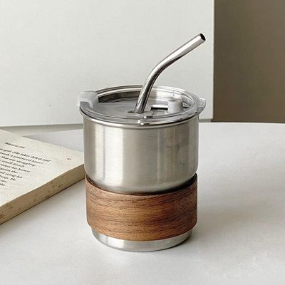 Εξωτερική κατασκήνωση Custom 290ml Ατσάλινο ταξιδιωτικό φλιτζάνι καφέ με άχυρο και καπάκι