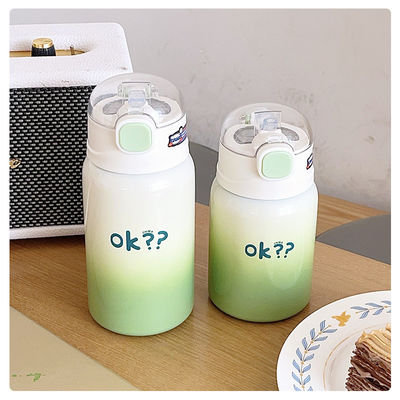 Bpa Free Kids Flask Cute Design 350ml/450ml Απομονωμένο μπουκάλι νερού από ανοξείδωτο χάλυβα με καπάκι από άχυρο