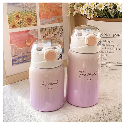 Bpa Free Kids Flask Cute Design 350ml/450ml Απομονωμένο μπουκάλι νερού από ανοξείδωτο χάλυβα με καπάκι από άχυρο