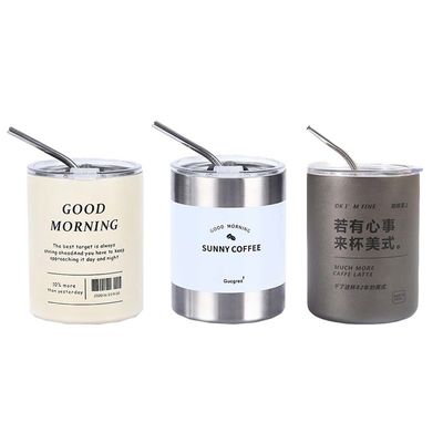 Άρθρο Προσαρμοσμένο λογότυπο 320ml/600ml Διπλό τοίχωμα από ανοξείδωτο χάλυβα λεπτές ευθείες απομονωμένες κούπες καφέ με κάλυμμα και άχυρο