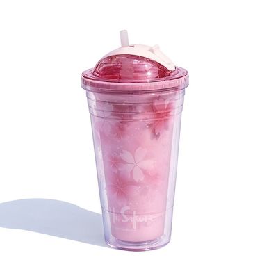 Θερμομόνωση Φιαλίδιο νερού Cherry Blossom 480ML Προσαρμοσμένο λογότυπο πλαστικό φλιτζάνι Tumbler