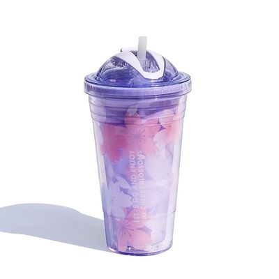 Θερμομόνωση Φιαλίδιο νερού Cherry Blossom 480ML Προσαρμοσμένο λογότυπο πλαστικό φλιτζάνι Tumbler