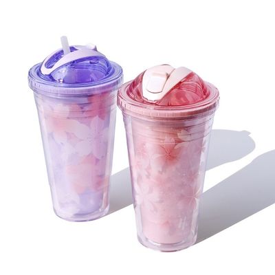 Θερμομόνωση Φιαλίδιο νερού Cherry Blossom 480ML Προσαρμοσμένο λογότυπο πλαστικό φλιτζάνι Tumbler