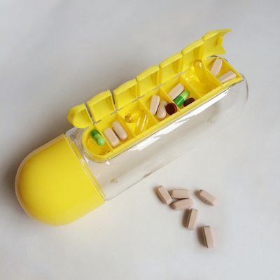 Βραστικό νερό Πολυλειτουργικό 600ML 2 σε 1 καθημερινό πλαστικό μπουκάλι νερού με θήκη χάπι επτά ημερών