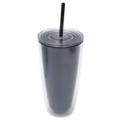 Στερεό 24oz διπλό τοίχωμα πλαστικό καφέ tumbler με πολλαπλές επιλογές χρώματος και άχυρο