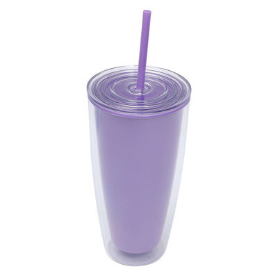 Στερεό 24oz διπλό τοίχωμα πλαστικό καφέ tumbler με πολλαπλές επιλογές χρώματος και άχυρο