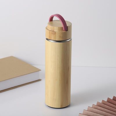 500 ml διπλό τοίχωμα ατσάλινου αθλητικού θερμότητας μπουκάλι νερού με μπαμπού για ποτό