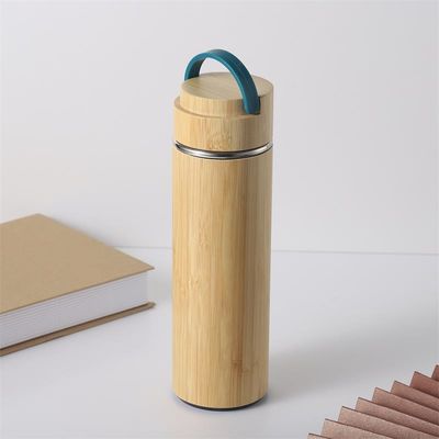 500 ml διπλό τοίχωμα ατσάλινου αθλητικού θερμότητας μπουκάλι νερού με μπαμπού για ποτό