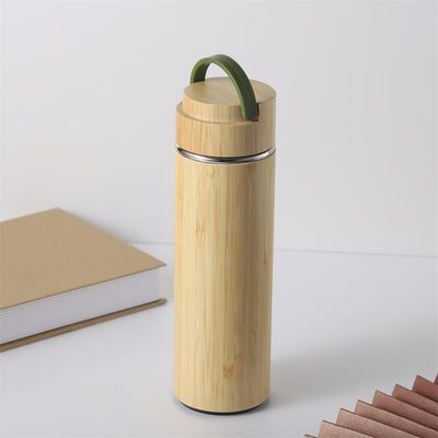 500 ml διπλό τοίχωμα ατσάλινου αθλητικού θερμότητας μπουκάλι νερού με μπαμπού για ποτό