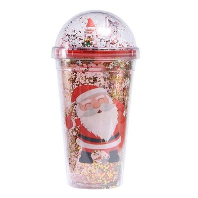 Πλαστικά χριστουγεννιάτικα φλιτζάνια 500 ml Glitter Double Wall Drinking Tumbler με καπάκια και καλαμάκια
