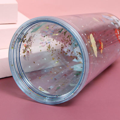 Πλαστικά χριστουγεννιάτικα φλιτζάνια 500 ml Glitter Double Wall Drinking Tumbler με καπάκια και καλαμάκια