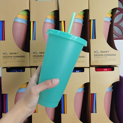 Μινιμαλιστικό Στυλ Σχεδιασμού 24oz BPA-ελεύθερο πλαστικό φλιτζάνι αλλαγής χρώματος με κάλυμμα και άχυρο
