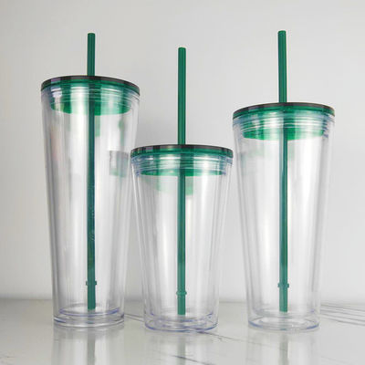 1 κομμάτι Custom DIY 16oz 24oz Double Wall Plastic Acrylic Clear Cup με άχυρο και κάλυμμα