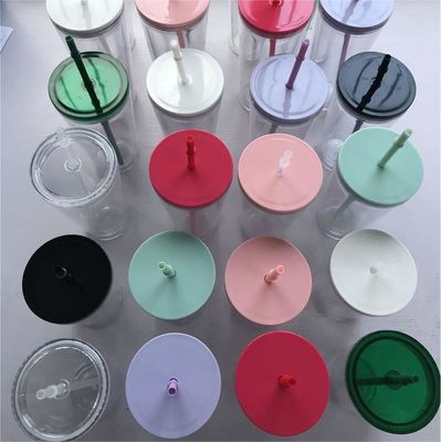 1 κομμάτι Custom DIY 16oz 24oz Double Wall Plastic Acrylic Clear Cup με άχυρο και κάλυμμα
