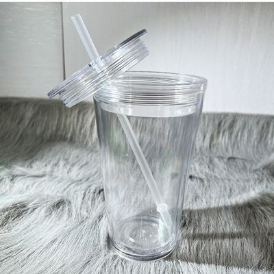 1 κομμάτι Custom DIY 16oz 24oz Double Wall Plastic Acrylic Clear Cup με άχυρο και κάλυμμα