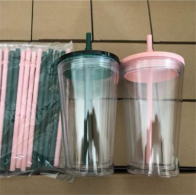1 κομμάτι Custom DIY 16oz 24oz Double Wall Plastic Acrylic Clear Cup με άχυρο και κάλυμμα