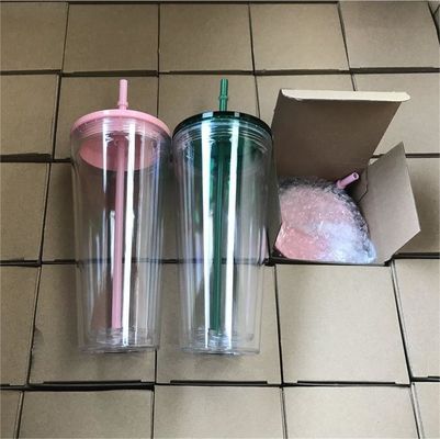 1 κομμάτι Custom DIY 16oz 24oz Double Wall Plastic Acrylic Clear Cup με άχυρο και κάλυμμα