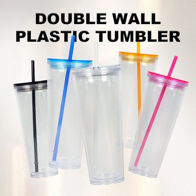 710ml καθαρό μπουκάλι νερού 24oz πλαστικό tumblers με κάλυμμα και άχυρο για την περίσταση του πάρτι